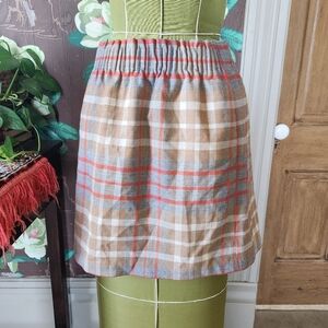J.Crew Plaid Skirt Womens 12 Wool Blend Brown Elastic Waist Pockets Preppy